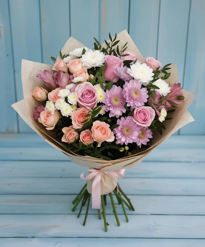 Букет цветов из: Хризантемы, Розы и Альстромерии в Коммунистический