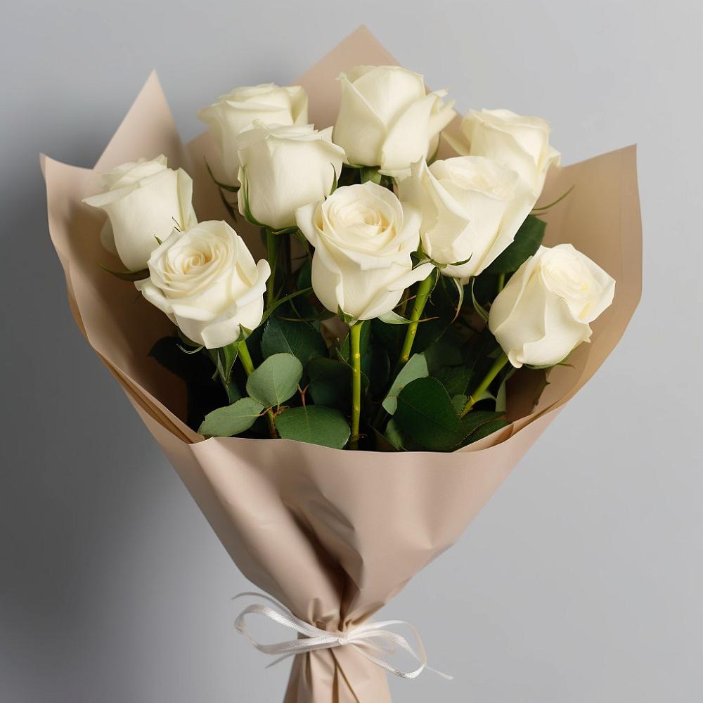 Букет 9 Белых роз Эдлесс Лав в Коммунистический