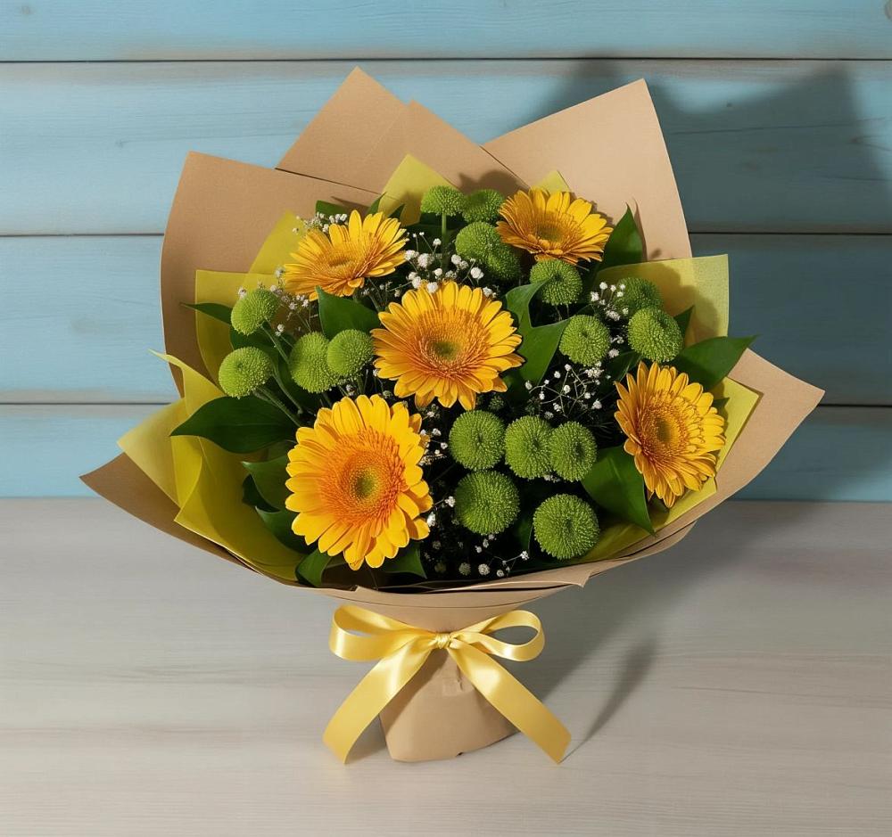 Букет цветов из: Герберы и Хризантемы в Коммунистический