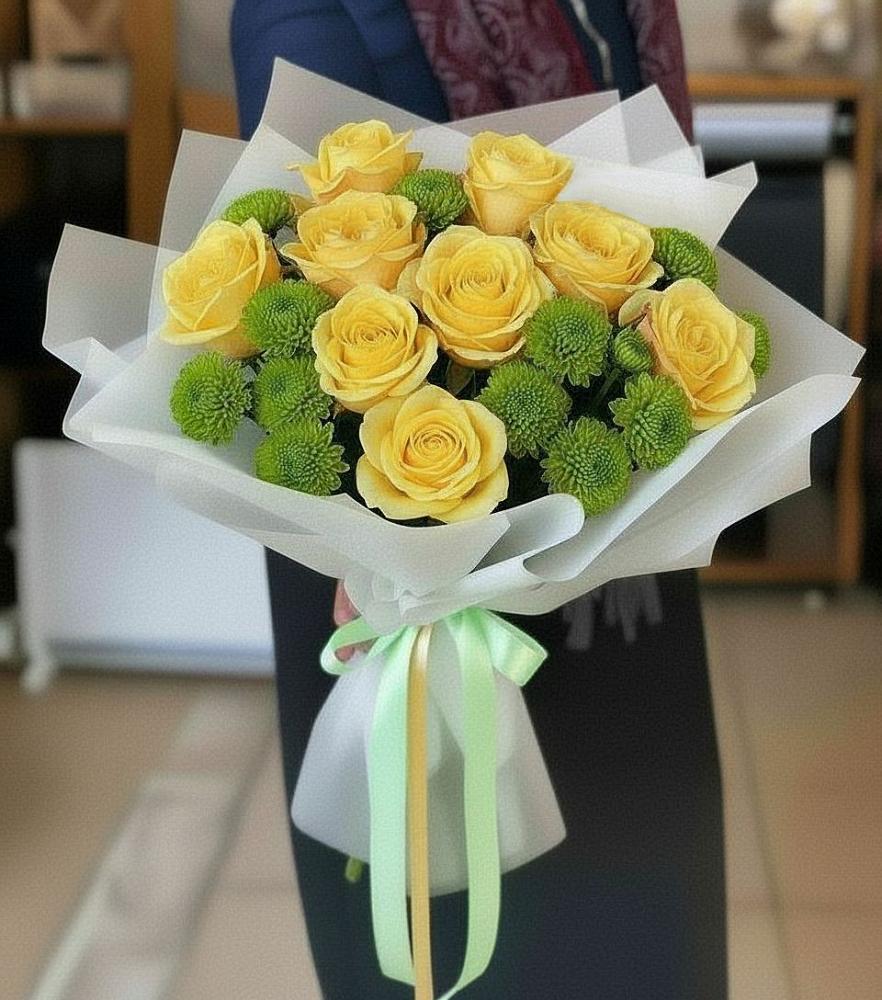 Букет цветов из: Хризантемы и Розы в Коммунистический