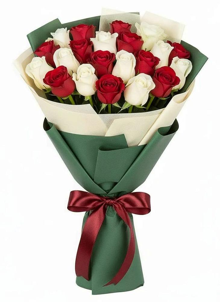Букет Микс из красных и белых роз в Коммунистический