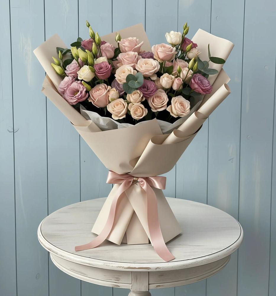 Букет цветов из: Розы и Лизиантусы в Коммунистический